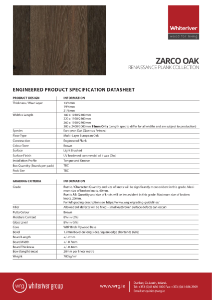 Renaissance Oak Zarco Plank Spec Sheet