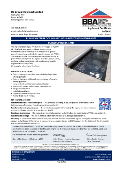 PUDLO GP Ultra Tank BBA Certificate