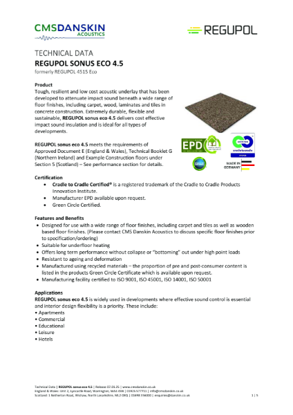 REGUPOL sonus eco 4.5 - Product Data Sheet