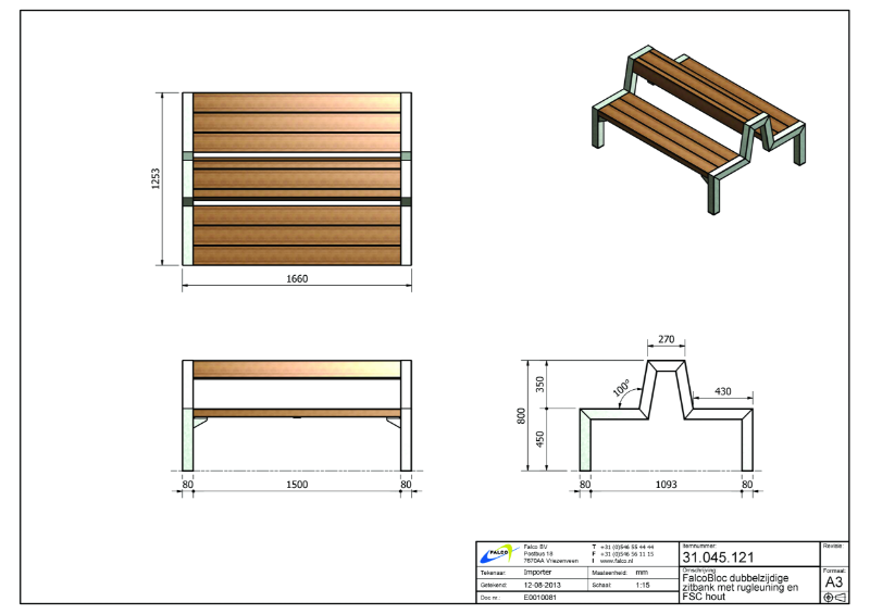 FalcoBloc Double Sided Seat – Technical Drawing