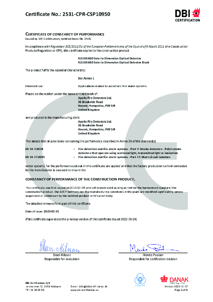 Certificate of constancy of performance
