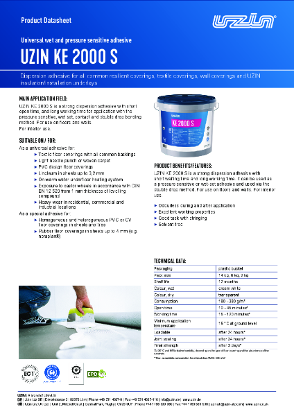UZIN KE 2000 S - Product Data Sheet