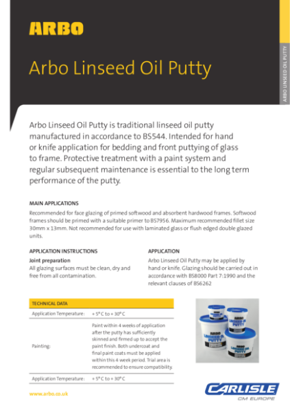 ARBO Linseed Oil Putty Data Sheet