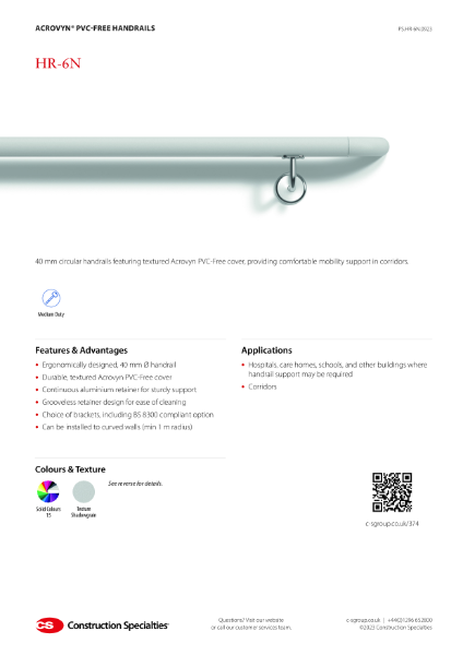 CS Acrovyn PVC-Free HR-6N Handrails_Product Sheet (09.23)