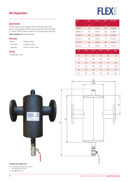 Product Data Sheet - Dirt Separator