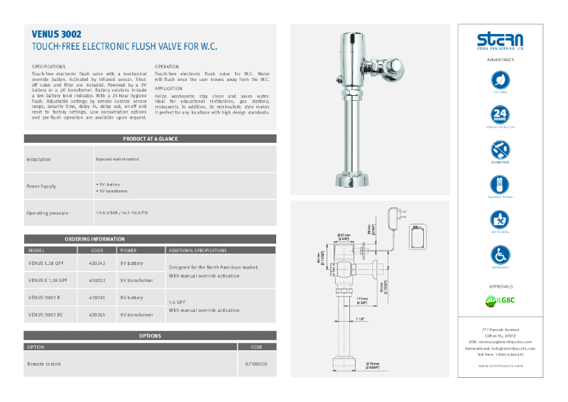 Venus E 1.28 GPF - Data Sheet