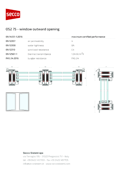 Secco Sistemi - OS2 75 - window outward opening