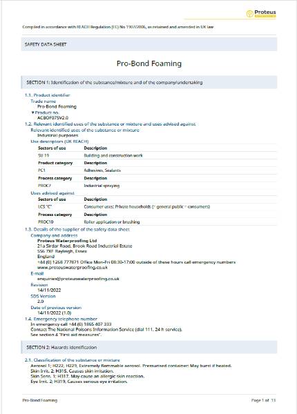 Safety Data Sheet - Pro-Bond Foaming