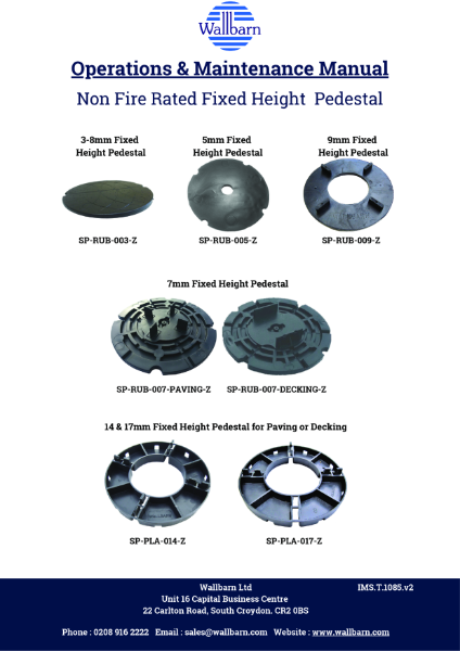 O & M Manual - Fixed Height Pedestals (Non Fire Rated)