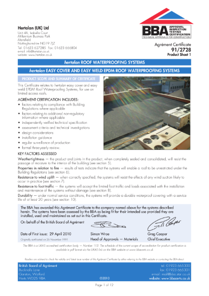 91/2728 Easy Cover and Easy Weld EPDM Roof Waterproofing System