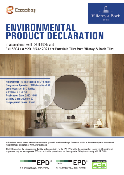 EPD In accordance with ISO14025 and
EN15804+A2:2019/AC: 2021 for Porcelain Tiles from Villeroy & Boch Tiles