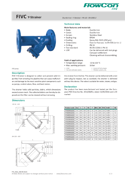 FlowCon IVC PN16 FYS Y-Type Strainer