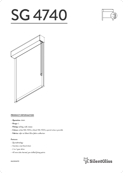 Silent Gliss SG 4740 Dim-out blind technical catalogue