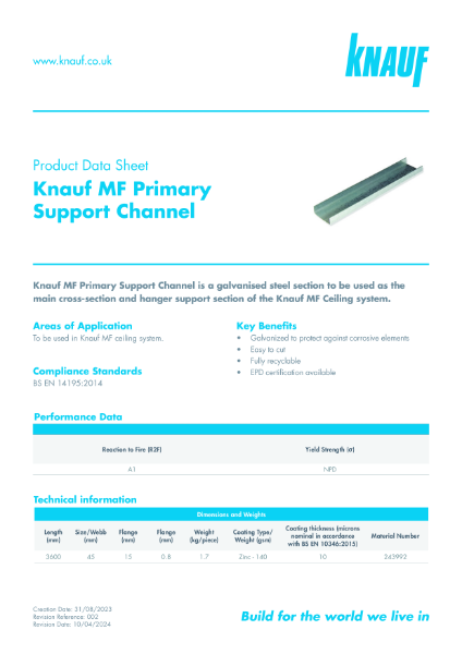 Knauf MF Primary Support Channel Data Sheet