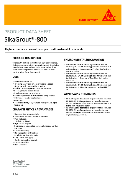 SikaGrout®-800 - Product Data Sheet