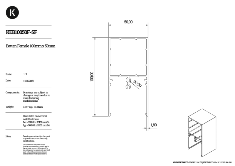 KEB10050F-SF 100 x 50 mm profile (F) batten