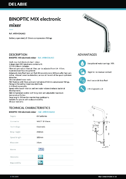 498MCHLH15 BINOPTIC Deck-Mounted Mixer Tap