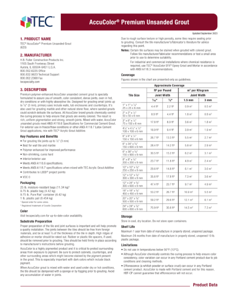 AccuColor Premium Unsanded Grout - PDS