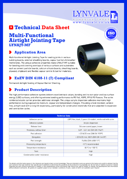 Lynvale Airtight Jointing Tape - Datasheet.