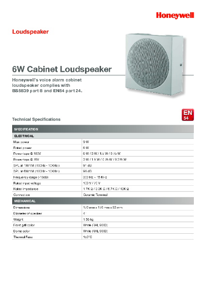 582470 6 watt cabinet loudspeaker EN54-24