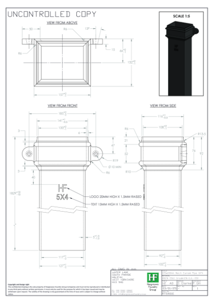 125x100mm Eared Rainwater Pipe Drawing