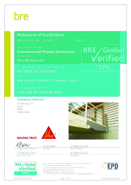 EPD - Sika MonoTop®-3020