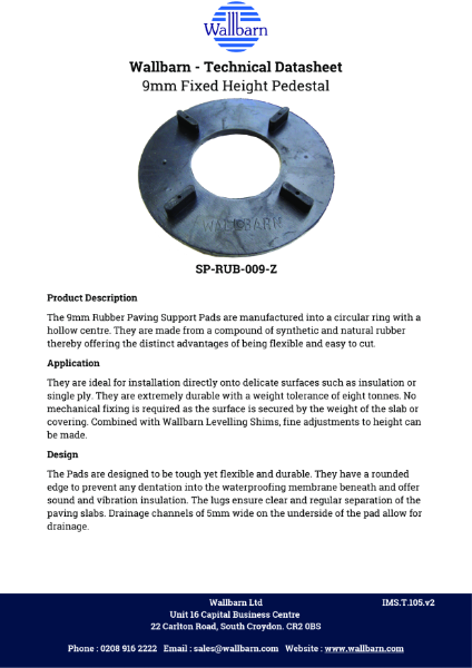 Datasheet - 9mm Fixed Height Rubber Pedestal