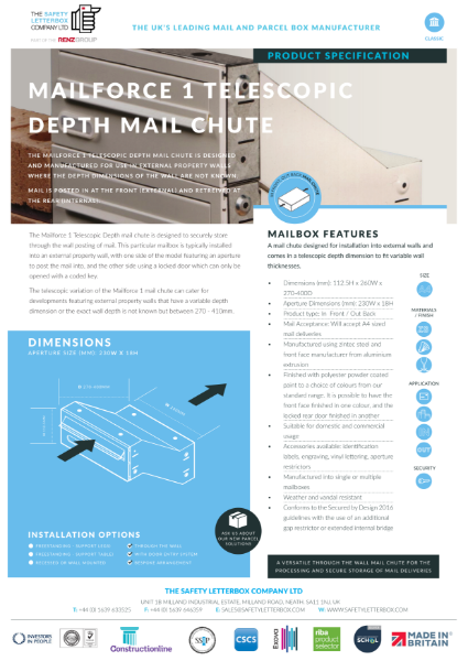 Mailforce 1 Telescopic Chute Datasheet