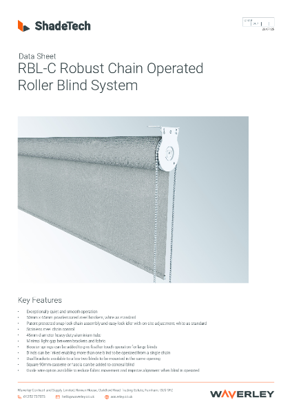 Data sheet ShadeTech RBL-C chain operated roller blind