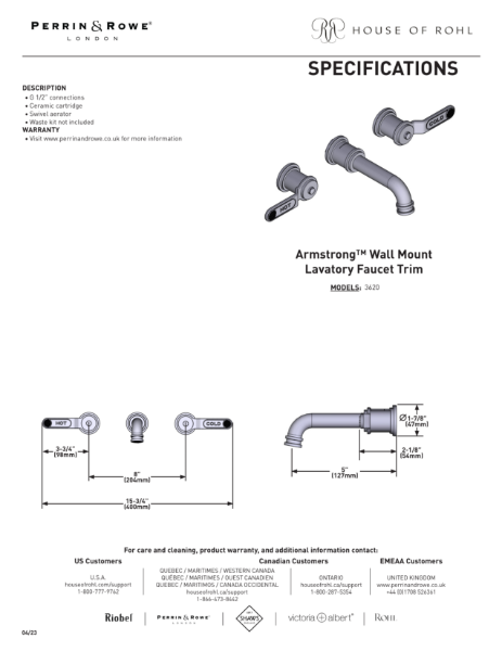 Armstrong Wall Mounted Dual Lever Basin Mixer