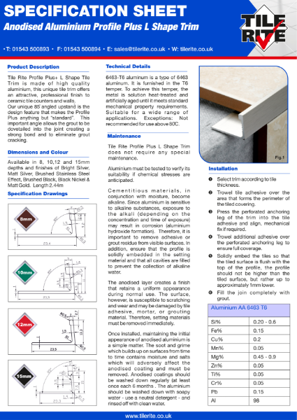 Aluminium Profile Plus L Shape Trim