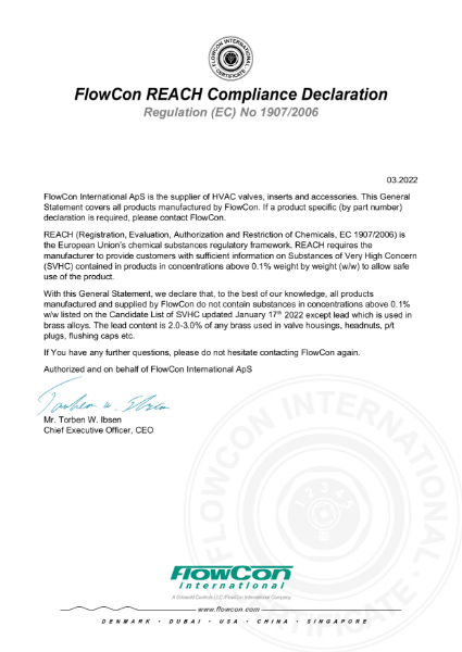 FlowCon Registration, Evaluation, Authorisation and Restriction of Chemicals [REACH]