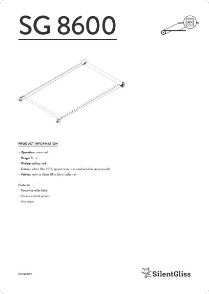 Roller Blind SG 8600 Tensioned Skylight System Silent Gliss Catalogue and Data Sheet