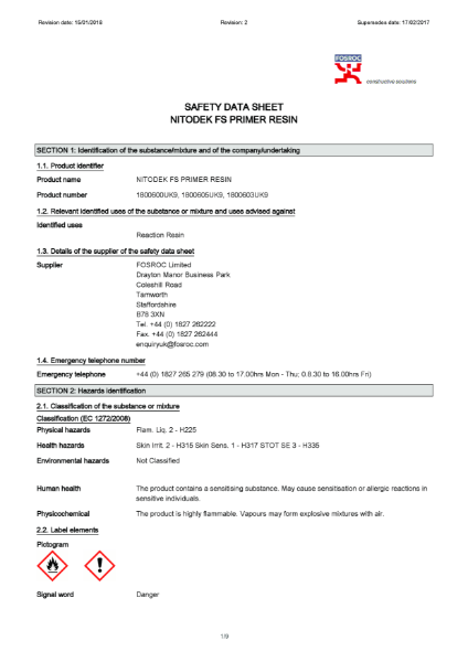 Nitodek FS Primer Resin Safety Datasheet