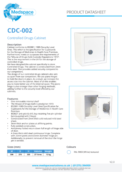 CDC-002 - Controlled Drugs Cabinet | Medspace Solutions | NBS Source