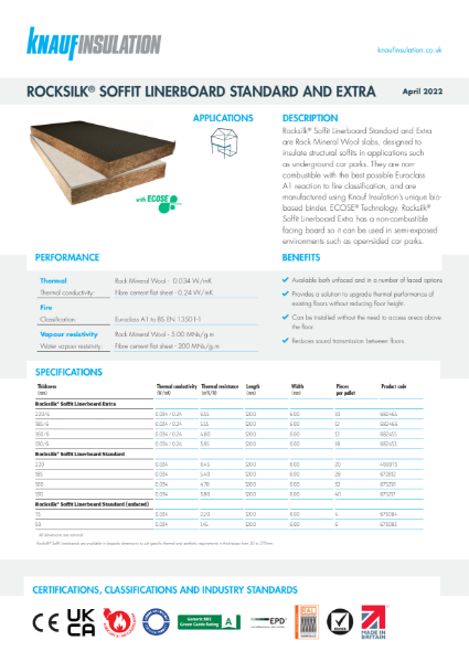 Knauf Insulation Rocksilk® Soffit Linerboard - Product Datasheet