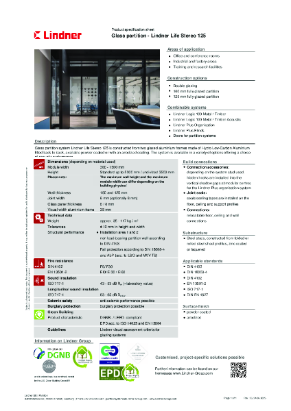 Lindner Life Stereo 125 - Data sheet