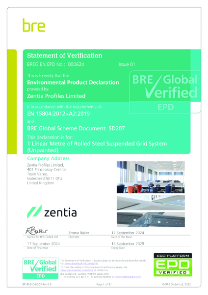 Arena Environmental Product Declaration Suspended Grid System EPD Number 000624