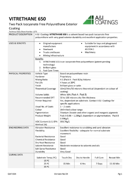 Vitrethane 650 Technical Data Sheet