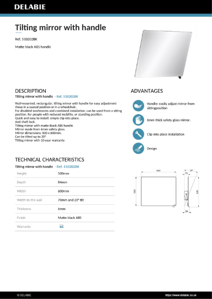 Be-Line® Tilting Mirror - Matte Black Product Data Sheet