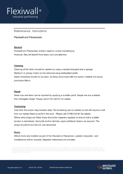 Flexiwall - Maintenance Instructions