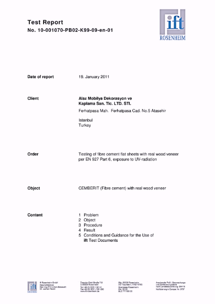 Artificial Weathering Test report