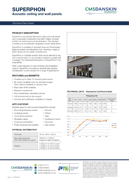 SuperPhon - Acoustic ceiling and wall panels - Technical Data Sheet