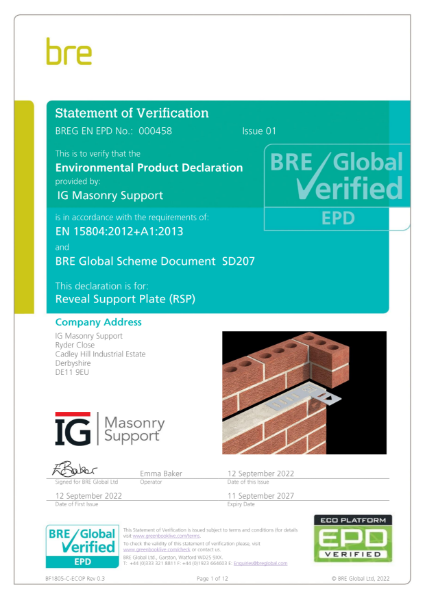 Reveal Support Plate - Environmental Product Declaration - September 2022