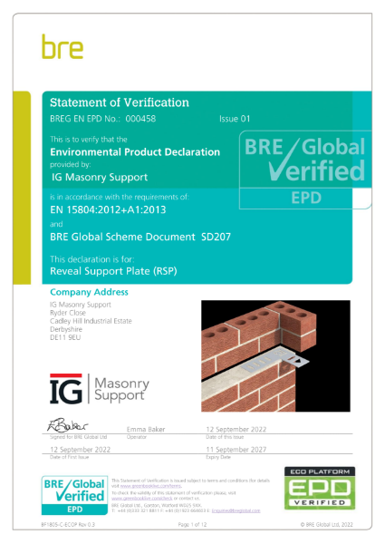 Environmental Product Declaration - Reveal Support Plate (RSP)