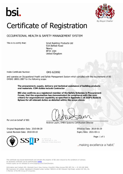 OHSAS 18001:2007 Certificate