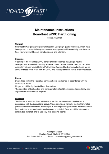 Hoardfast uPVC - Maintenance Instructions