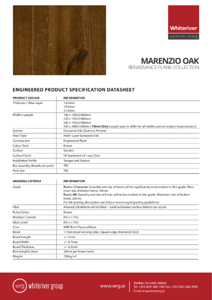 Renaissance Oak Marenzio Plank Spec Sheet