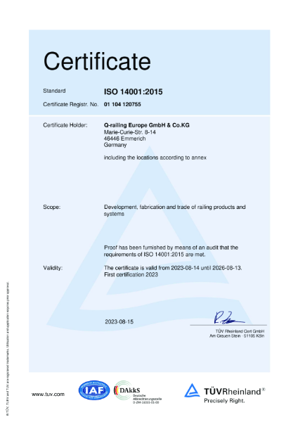 Q-railing ISO 14001 Environmental Management Systems