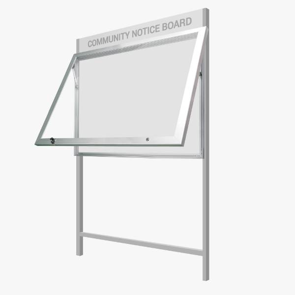 FlexiDisplay TuffLok Freestanding with Header Panel – Premium Harsh Duty Lockable Notice and Poster Display Board